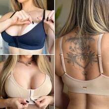 Sutiã Feminino 2 em 1 com Fecho Frontal Bojo Removível Sutian Sem Bojo Sustentação e Conforto Uso Diário Sutiem Com Bojo - Preto - Visão 10