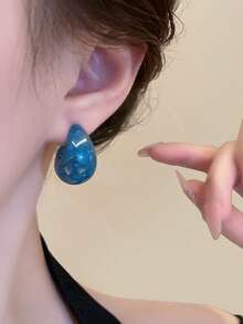 CVNANA 2只简约复古亚克力蓝色水滴形耳环，法式空灵韩风耳环，甜美可爱，散发法式精致气息，通勤百搭，情人节礼物，日常派对饰品 - B - 查看 10