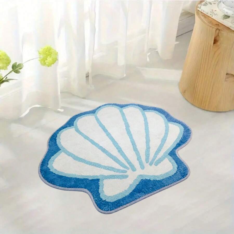 1 tấm thảm hình vỏ sò dễ thương, thảm trải cửa mềm mại và thoải mái, thảm trang trí nhà cửa nhỏ, thích hợp cho phòng ngủ, phòng khách, khu vực trang điểm, trang trí ngày lễ. - Xanh và trắng - Xem 1
