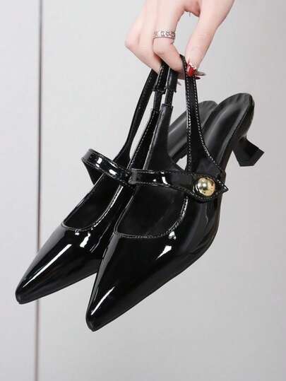 Giày sandal mũi nhọn kiểu Pháp mùa xuân/hè dành cho nữ, kiểu Mary Jane gót dày.