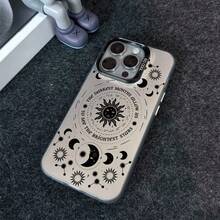 1件装 时尚日月图腾图案奢华渐变黑银硅胶软边亚克力硬背加厚PC金属按键保护手机壳，兼容/红米/VIVO/OPPO - 黑色 - 查看 2