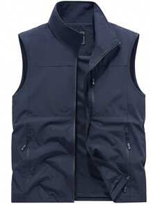 Men's Outdoor Vest, Summer Sleeveless Breathable Multi-Pocket Jacket, Fishing Utility Waistcoat With Mesh Lining - Navy Blue - View 8