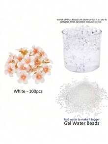 100pcs Artificial Cherry Blossoms And 5000pcs Water Beads Set, For Vase Decor, Vase Filler, Floating Candle Center Decor, DIY Wedding Decor, Valentine's Day Decor, Theme Party, Bar & Restaurant Decor, Home Decor, Room Decor, Glass Vase Decor - White - View 11