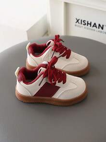 男女通用婴儿运动鞋，橡胶防滑鞋底，时尚百搭平底鞋，幼儿学步鞋，适合春秋季穿着 - 酒紅色 - 查看 6