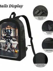 Kawss Kawaii Kaw  Anime Cartoon Men&AposLarge Capacity Backpack With Adjustable Shoulder Straps For Convenient Design, Waterproof And Scratch Resistant, Travel, And Commuting Backpacks - 黑色 - 查看 4