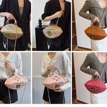 Fashion Unique Bowling Shape Crossbody Bag For Women Letter Printed Handbag With Metal Handle  New Arrival High-End Quality Versatile Chain Shoulder Crossbody Bags For Daliy Use Outfit Vacation Party Sport - Màu Khaki - Xem 2