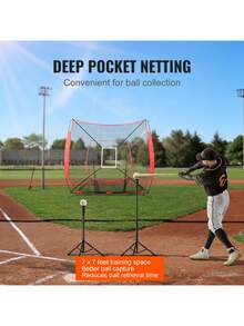 7x7 Ft Baseball Softball Practice Net, Portable Baseball Training Net For Hitting Batting Catching Pitching, Backstop Baseball Equipment Training Aids With Strike Zone - Red - View 6