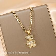 1pc Copper Inlaid Zirconia Cute Mischievous Lucky Bear Pendant Necklace, Suitable For Girls/Boys/Family/Friends, Multifunctional, Luxury, Party, Banquet, Holiday, Christmas, Thanksgiving, Halloween, Gift - Yellow Gold - View 8