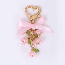 1个男女通用日式可爱百合花钥匙扣挂件韩版ins风包包挂饰旅行必备卡哇伊 - 粉色 - 查看 1