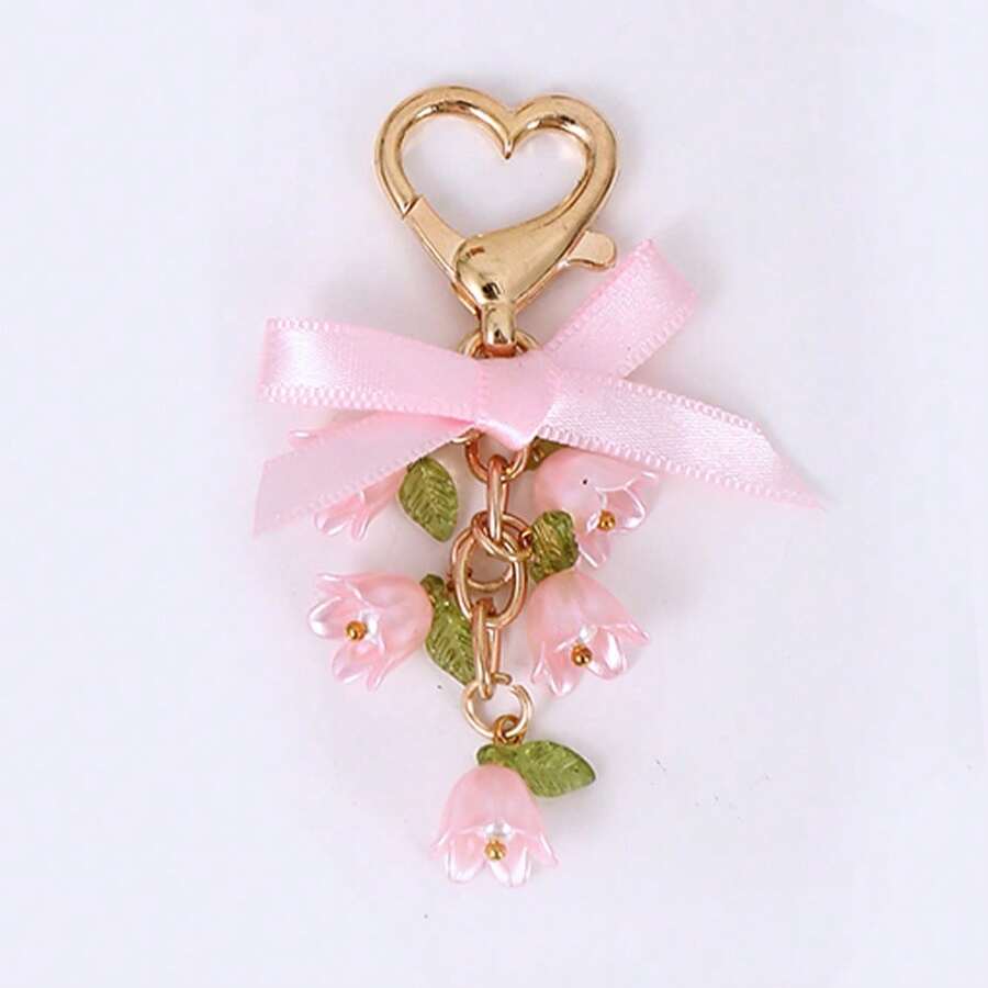 1个男女通用日式可爱百合花钥匙扣挂件韩版ins风包包挂饰旅行必备卡哇伊 - 粉色 - 查看 1