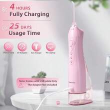 nuevo hilo dental eléctrico, irrigador bucal dental inalámbrico, 3 modos, 3 puntas, para higiene familiar, tanque de 300 ml, impermeable - Rosa Sakura - Ver 4