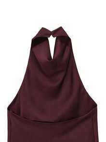 Top sin mangas de satén con cuello halter y espalda descubierta, primavera/verano - Burdeos - Ver 6