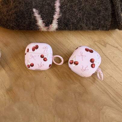 极简粉色蝴蝶结樱桃挂绳耳机保护套，兼容华为Freebuds 7i、Freebuds 2、Freebuds SE3、Freebuds 5i、Buds Pro 3，可爱韩版耳机保护套