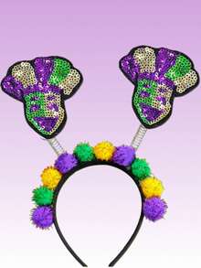 1pc Carnival Glitter Face Mask Headband, Carnival Party Decorative Headpiece - Multicolor - View 9