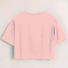 Women's Cropped Printed Top For Gym/Fitness, Short Sleeves, Round Neck, Everyday Wear - Màu Hồng baby - Xem 2