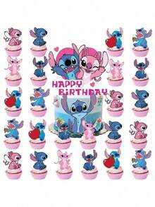 25个史迪奇主题蛋糕装饰插牌，适合家庭生日派对、蛋糕装饰、厨房蛋糕DIY、圣诞蛋糕装饰 - 彩色 - 查看 13