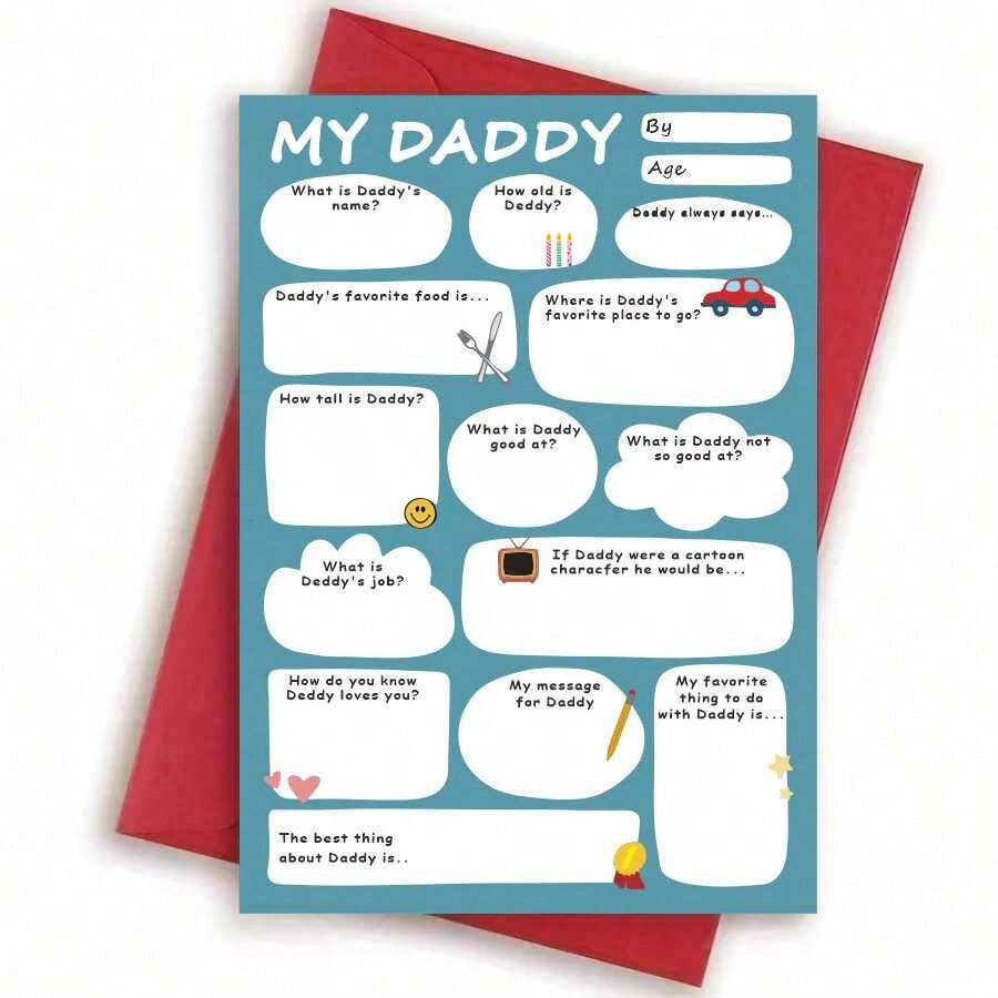 Personalized Blank Interview Style Father's Day/Birthday Greeting Card - Fun Best Dad DIY Keepsake Memento, Unique Dad Fill-In-The-Blank Birthday Card With 1 Card And 1 Envelope, Paper - Multicolor - View 1