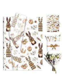 15 st. omslagspapper med kanintema - Innehåller kaniner, ägg, morötter, löv och små blommor, Lämplig för födelsedagar, fester, påsk, bröllop, gör-det-själv, presentförpackningar, examen, bukettförpackningar, säsongsbetonad högtidsdesign, kreativ present - Multifärgad - Visa 1