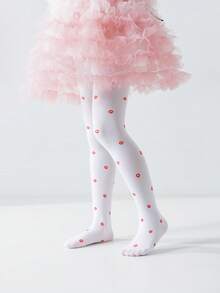 1pc Children's Thin Anti-Snag Stockings, Cute Lip Print Design, Fashionable Breathable Soft & Smooth White Pantyhose, Suitable For Valentine's Day, Birthday Party, Vacation, Leisure - Red and White - View 2