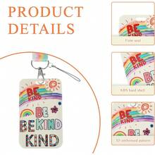 Cute Be Kind Rainbow Lanyard For ID Badge Autism Awareness Puzzle Piece Teacher Lanyard With ID Holder For Women Keys Girls Work School Lanyards For Kids Teens Card Name - 預設 - 查看 3