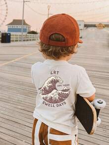 1件婴儿/幼儿男童创意卡通图案字母标语印花基本款圆领短袖T恤，休闲时尚 - 杏色 - 查看 8