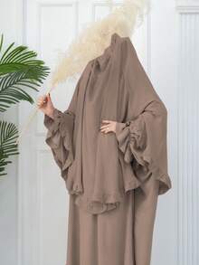 Bộ 2 món (Khimar + Abaya) Trang phục cầu nguyện Hồi giáo, Áo choàng dài Abaya kết hợp với khăn trùm đầu Hijab cùng màu, Trang phục cầu nguyện Jilbab thiết yếu ngoài trời, Áo choàng Abaya dành cho nữ, Abaya cho phụ nữ Hồi giáo - Nhiều màu - Xem 10