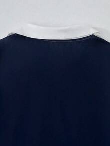 Tween Girls' Letter Print Color Block Ruffle Collar Short Sleeve T-Shirt And Pants Casual Outfit - Royal Blue - View 5