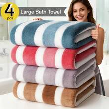 4pcs Oversized Striped Coral Bath Towel Set - Ultra-Soft, Quick-Drying, Luxurious For Home, Gym, Spa, 55x27 Inches, Bohemian Style, Multi-Color - Mỗi loại một cái, có 4 màu. - Xem 9