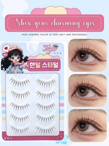 5 Pairs Brown Flame Shaped Realistic Cartoon Eyelashes, Ultra-Fine Stem, Soft & Resilient, Adheres Closely To Eye Area, Delicate & Sweet Makeup False Eyelashes - Spiky Manga Lashes - View 3
