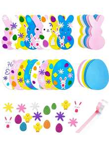 一套复活节趣味DIY手工套装 - 自粘兔子蛋泡沫贴纸；复活节彩蛋寻宝奖品套装、复活节派对DIY用品、复活节贺卡装饰贴纸、复活节礼盒装饰、复活节派对游戏、节日氛围装饰、复活节饰品及悬挂装饰；适用于复活节派对、趣味DIY活动、家居装饰、节日创意礼物 - 彩色 - 查看 10