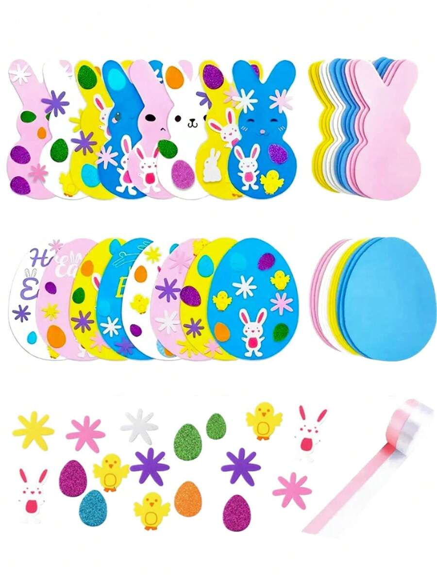 Bộ đồ chơi thủ công tự làm chủ đề Lễ Phục Sinh - Hình dán trứng thỏ tự dính bằng xốp; Bộ quà tặng trò chơi săn trứng Phục Sinh, đồ dùng tự làm cho tiệc Phục Sinh, hình dán trang trí thiệp Phục Sinh, trang trí hộp quà Phục Sinh, trò chơi tiệc Phục Sinh, trang trí không khí lễ hội, đồ trang trí và đồ treo Phục Sinh; Thích hợp cho tiệc Phục Sinh, các hoạt động tự làm vui nhộn, trang trí nhà cửa, quà tặng sáng tạo ngày lễ. - Nhiều màu - Xem 1