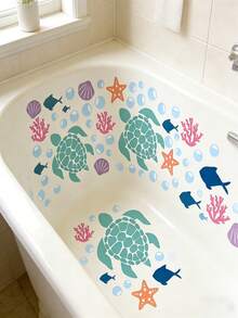 2张海龟及海洋生物浴缸贴纸，防滑乙烯基材质，防水防潮，自粘可移除，海洋生物图案，为浴室增添乐趣 - 彩色 - 查看 8