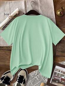 Camiseta de manga corta con estampado de lazo, corte holgado, primavera/verano - verde menta - Ver 3
