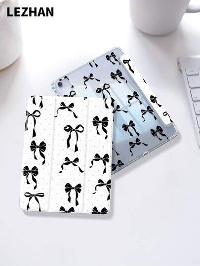 1个波点蝴蝶结图案平面保护壳，双面设计，兼容iPad (A16) 11英寸（第11代/2025款）/第10代、iPad 10.2英寸、iPad Pro 2021/2020款、Galaxy Tab A8 10.5英寸（2022款）、Matepad 10.4/Tab，防摔，带笔槽，支持睡眠/唤醒功能，适合送给孩子/家人，年末礼物，情人节礼物。