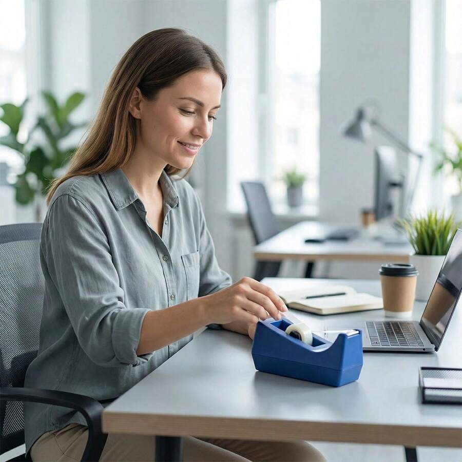 1pc Blue Desktop Tape Dispenser - With Non-Slip Base - Designed For 1-Inch Diameter Tape Rolls With Weight, Ideal For Office, Home Or School Use - Blue - View 1