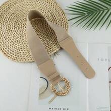 复古编织扣宽腰收紧弹力仿皮腰带 - 一款百搭的装饰腰带，适用于连衣裙和西装 - 麻花扣腰封 - 查看 11