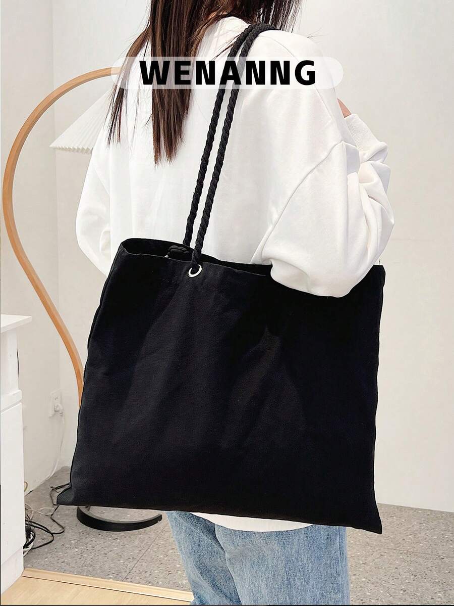 Minimalist Shopper Bag, School Supplies, School Bag, School Handbag, School Tote Bag, School Bookbag, Back To School Bags, Large Capacity, Waterproof, Lightweight, Portable, Foldable, Classic Casual, Suitable For Teen Girls Women College Students, Teacher, Perfect For Back To School, First Day Of School, Middle School, High School, Shopping, Tote Bags For Women, College Essentials, Street & Japanese Bag For Women - Black - View 1