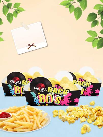 10pcs/30pcs/50pcs Neon 80s Paper Food Boat Trays, 80s Theme Paper Plates, Disposable Paper Food Trays, Suitable For Retro 1980s Hip Hop Party Decorations