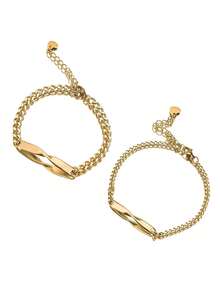 2pcs Customized Stainless Steel Couple Bracelets Set, Men&Women Bracelet, Personalized Names & Anniversaries, Valentine's Day Gift, With Gift, Boyfriend And Girlfriend Promise Mobius Bracelets For Anniversary,School Supplies - Multicolor - View 10