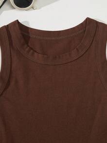 1 pieza Chaleco de algodón puro de unicolor para niños, camiseta interior cómoda para niños, adecuada para todas las estaciones, apta para uso en interiores y exteriores - Café integral - Ver 8