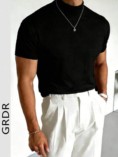  Camiseta de manga corta con cuello alto de moda para hombres GRDR, versátil para el verano y el transporte