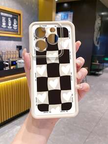 1个黑色网格白色爱心UV印刷防震手机壳，兼容三星/Galaxy/Infinix/Redmi/OPPO/VIVO/Realme安卓机型 - 白色 - 查看 2