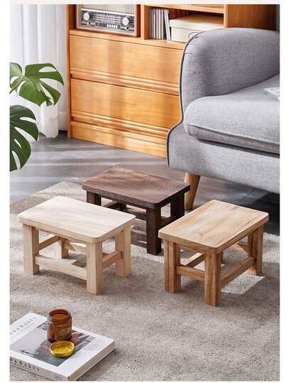 1pc Vintage Wooden Storage Shoe Bench, Suitable For Home Living Room - Solid Wood Rectangular Footstool