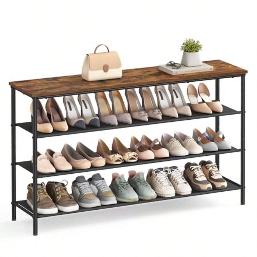 zxxVASAGLE Estante Zapatero de 4 Nive Estante para Zapatos 120 x 30 x 71 M de Ml Tela de Poliester Marron Rustico y Negro MLBS135B01estantería - 4 niveles 118 x 472 x 28 pulgadas - Ver 1
