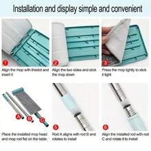 一套免手持平板拖把，包含5个可重复使用的360°旋转拖把头，干湿两用，适用于客厅、浴室、厨房瓷砖和硬木地板的除尘，清洁工具，返校用品，除尘器 - 藍色 - 查看 3