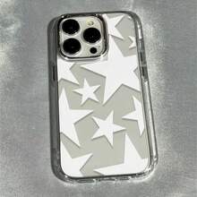 1pc Fashionable White Star Pattern Transparent TPU Shockproof Phone Case, Compatible With IPhone 17/16 Pro AMX/15/14/13/12/11, Unisex - White - View 1
