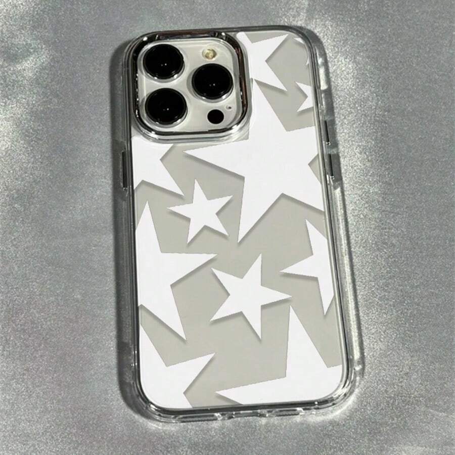 1pc Fashionable White Star Pattern Transparent TPU Shockproof Phone Case, Compatible With IPhone 17/16 Pro AMX/15/14/13/12/11, Unisex - White - View 1