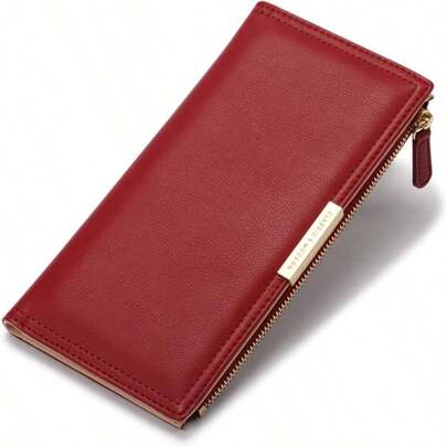 Cartera para Mujer de Piel Ultra Delgada Largo Billetera de Doble Plegable Elegante Monederos con Bolsillo con Cierre Bloqueo RFID para Tarjetas de Crdito roja