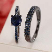 女士两件套铜戒指，优雅复古新娘叠戴戒指，镶嵌闪亮锆石，日常/婚礼首饰，情人节礼物 - 婚禮對戒10 - 查看 48