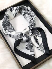 1件装花卉印花方巾，可作披肩、颈巾或头巾，女士适用 - 彩色 - 查看 5